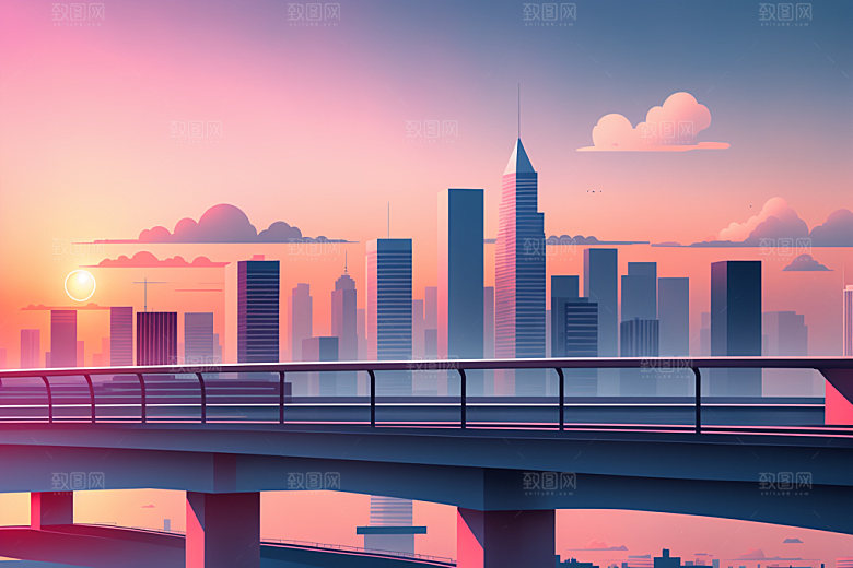 城市摩天大楼大厦插画