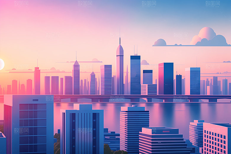 城市楼房地标插画