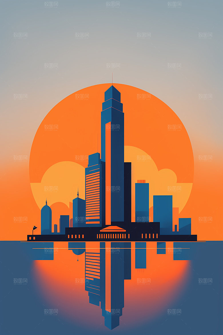 城市简约大厦插画
