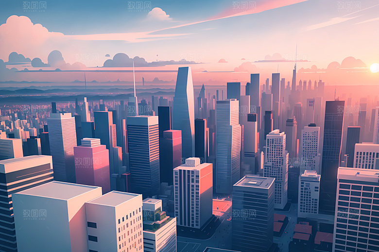 城市楼房地标插画