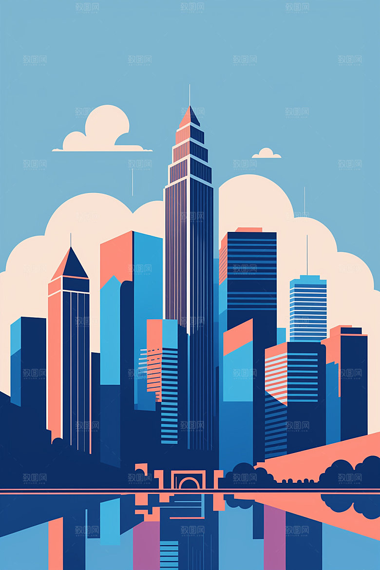 城市大厦地标插画