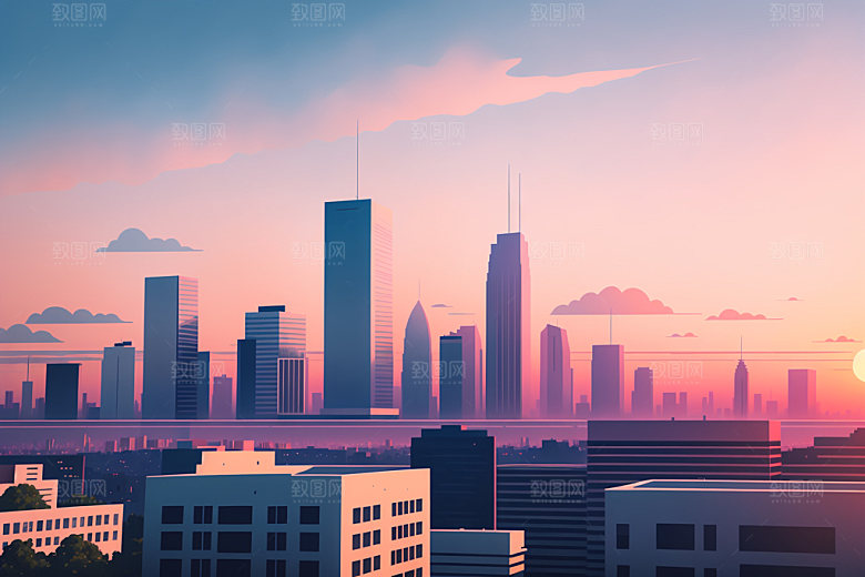 城市大厦地标插画