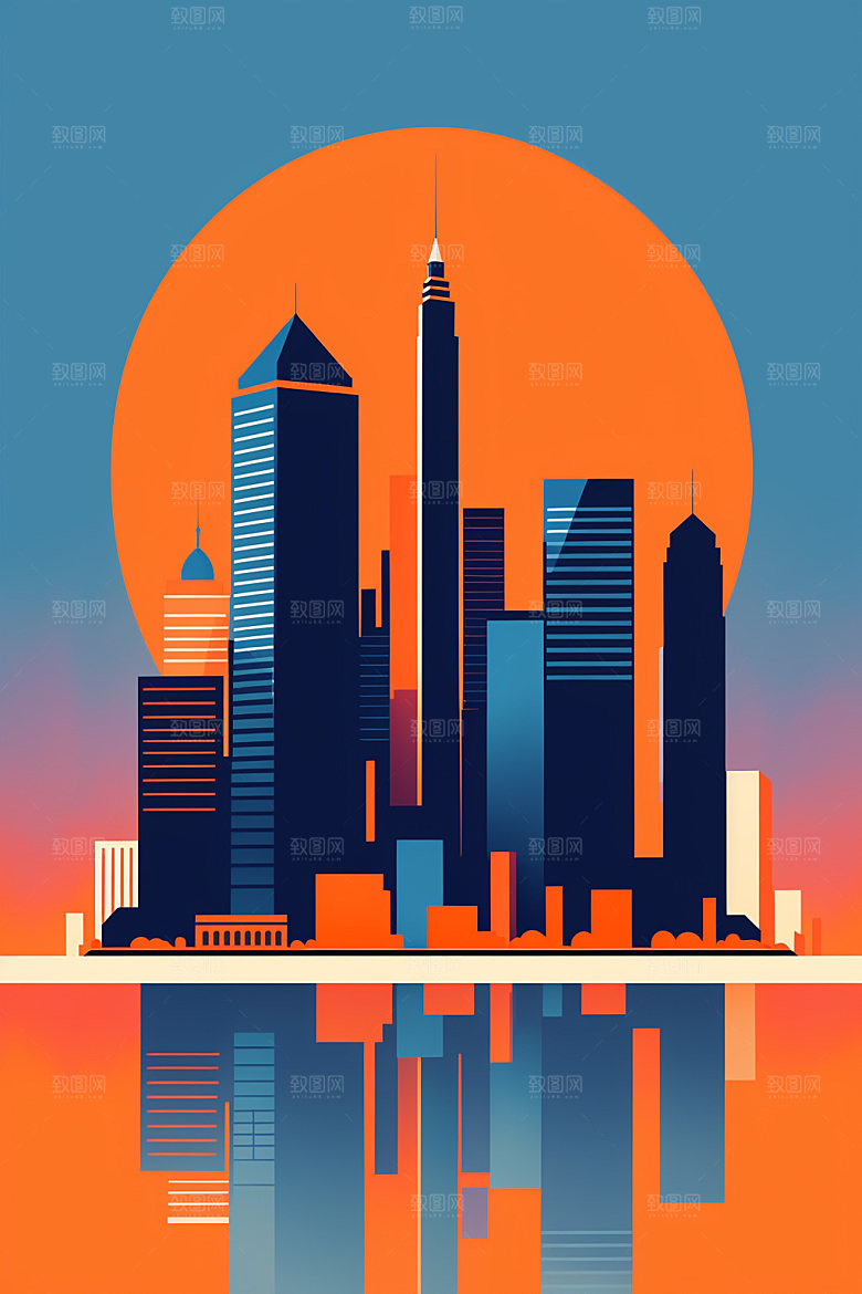 城市地标楼房插画
