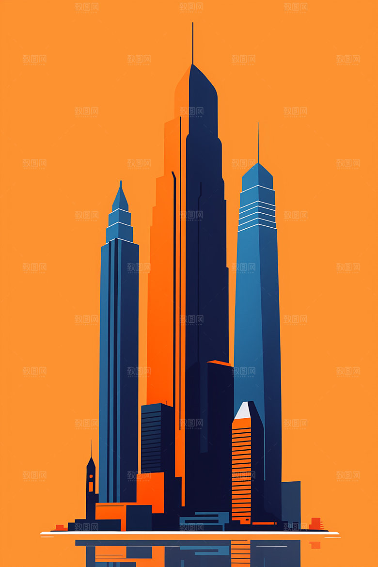 城市楼房地标插画
