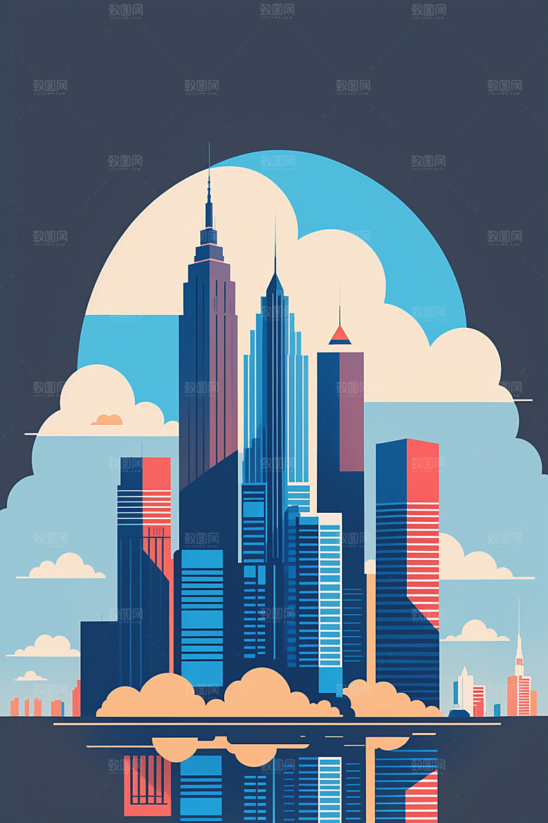 城市楼房摩天大楼插画