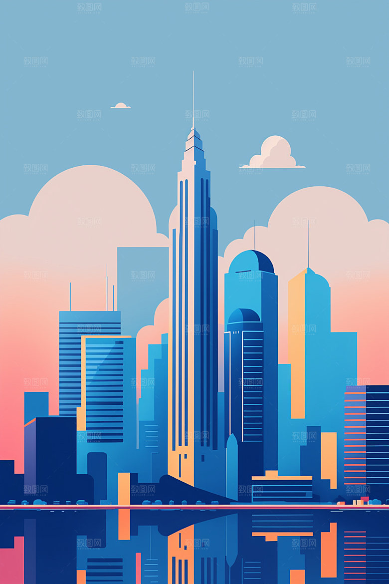 城市美式楼房插画