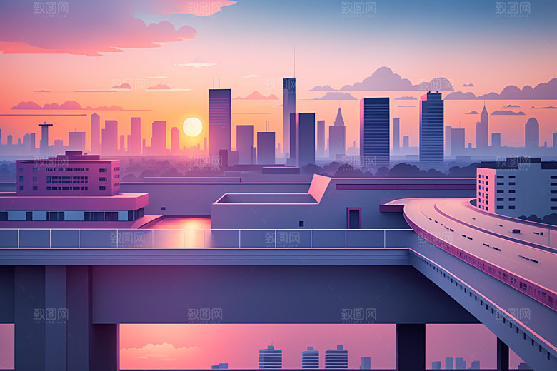 城市都市地标插画
