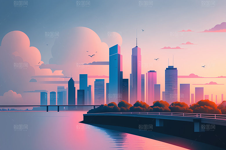 城市地标摩天大楼插画