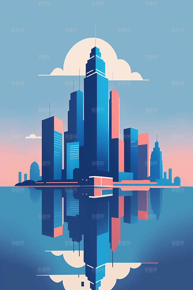 城市楼房简约插画