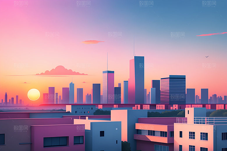 城市楼房摩天大楼插画