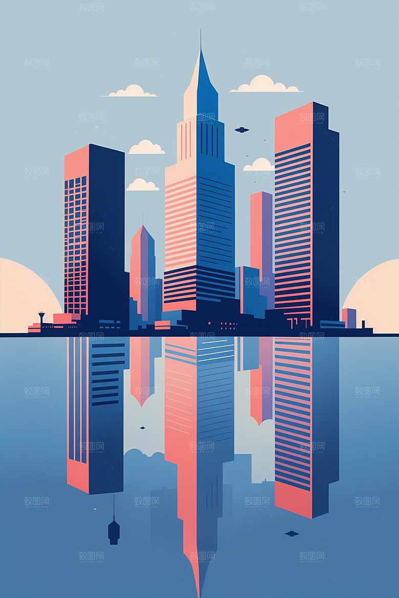 城市地标艺术插画