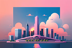 城市地标摩天大楼插画