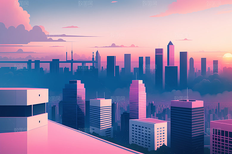 城市简约楼房插画