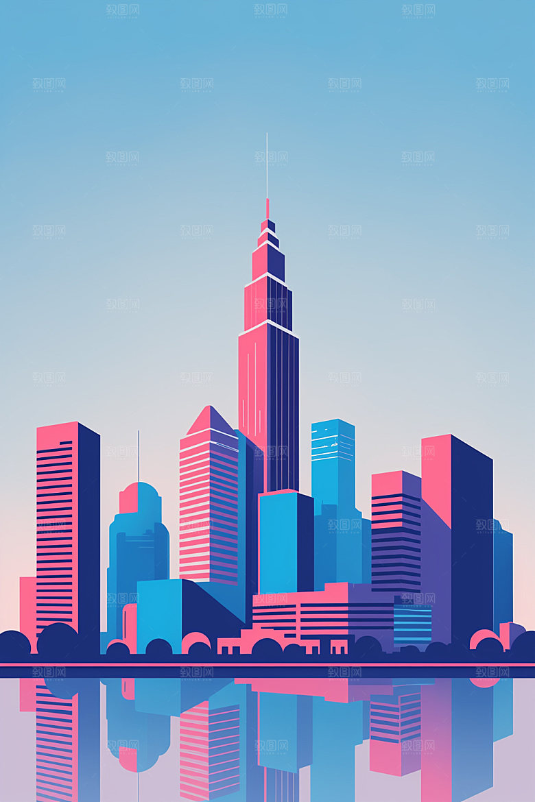 城市都市美式插画