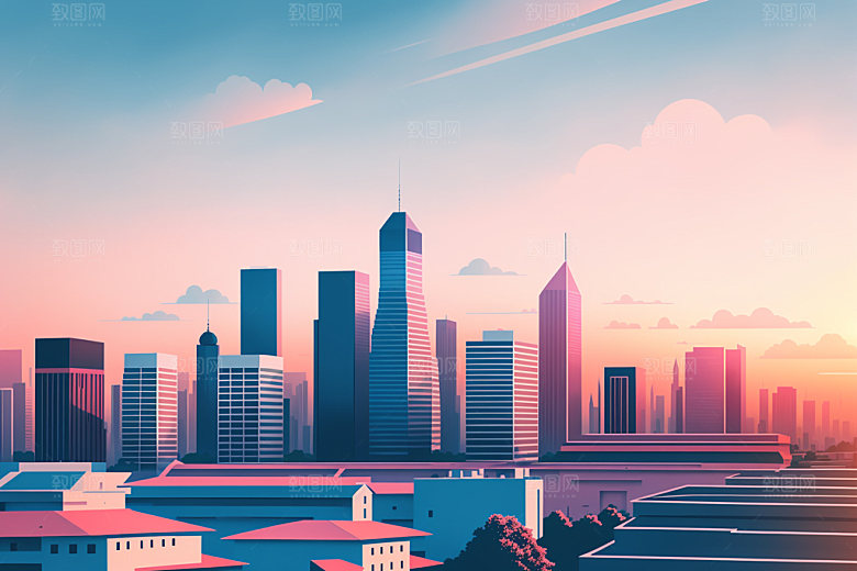 城市摩天大楼楼房插画
