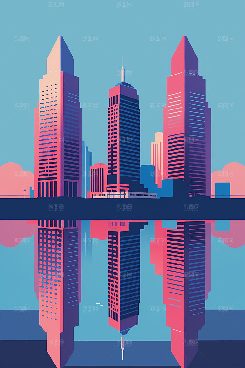 城市美式艺术插画