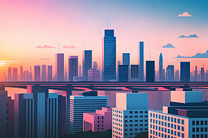 城市楼房地标插画