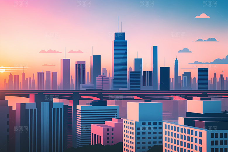 城市楼房地标插画