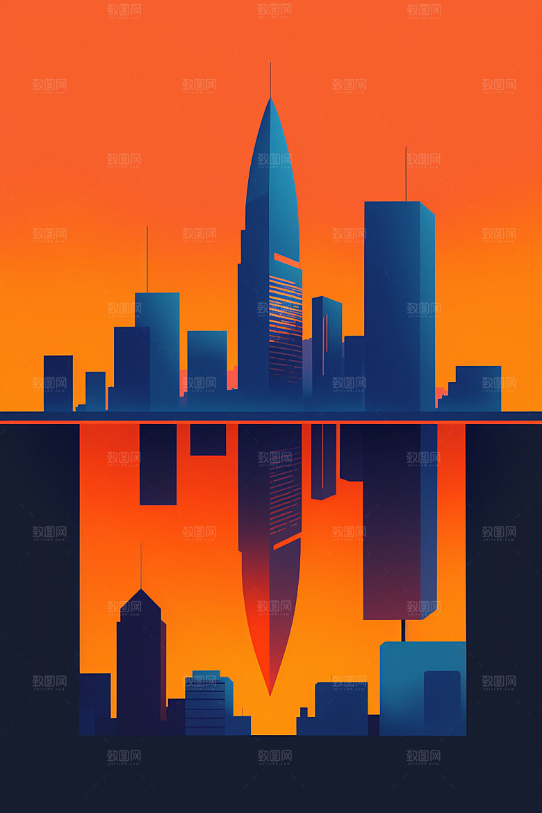 城市摩天大楼地标插画