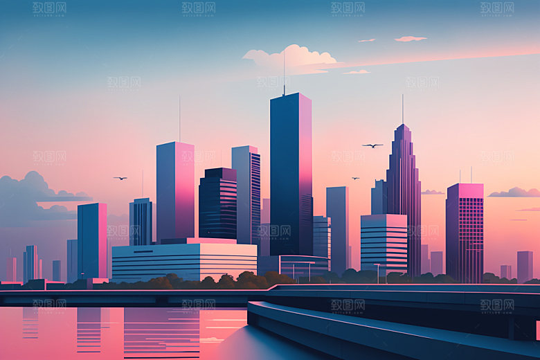 城市简约都市插画