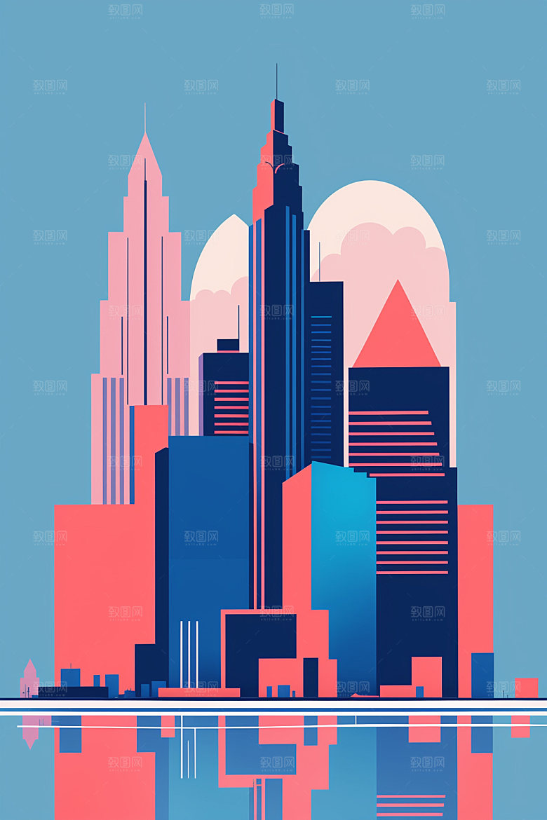 城市地标艺术插画
