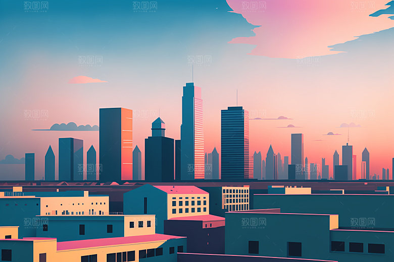 城市艺术美式插画