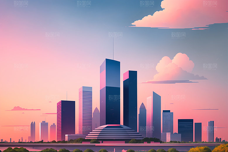 城市美式地标插画