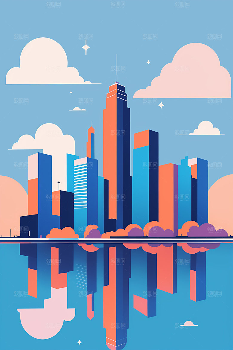 城市简约大厦插画
