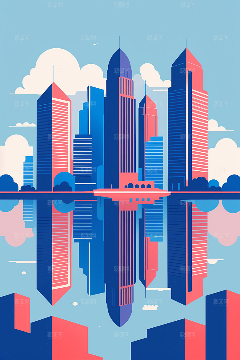 城市大厦简约插画