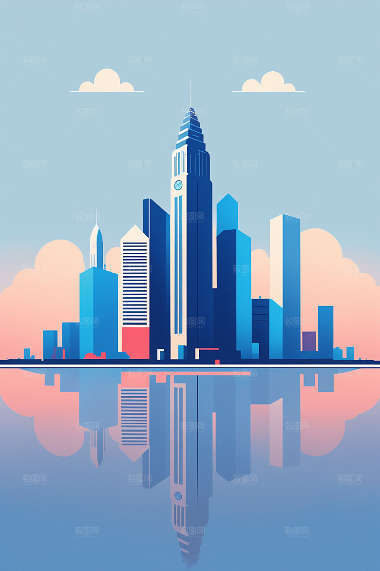 城市地标美式插画