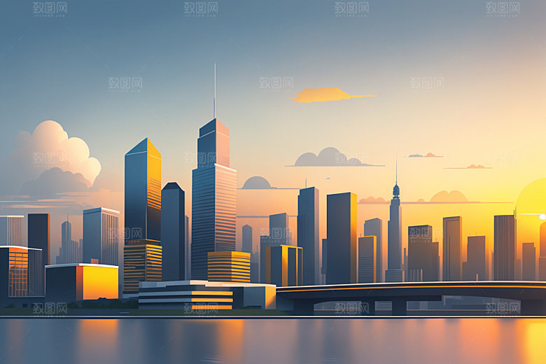 城市地标扁平风插画