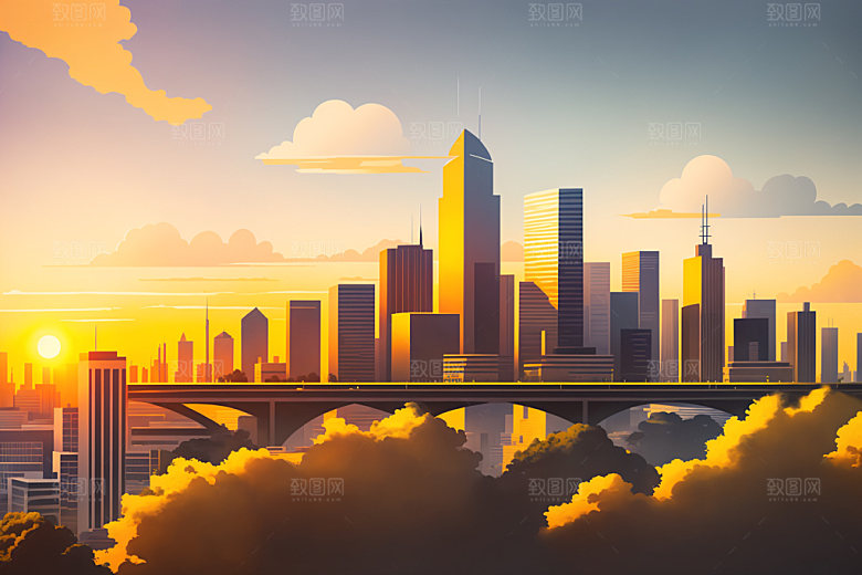 城市扁平风地标插画