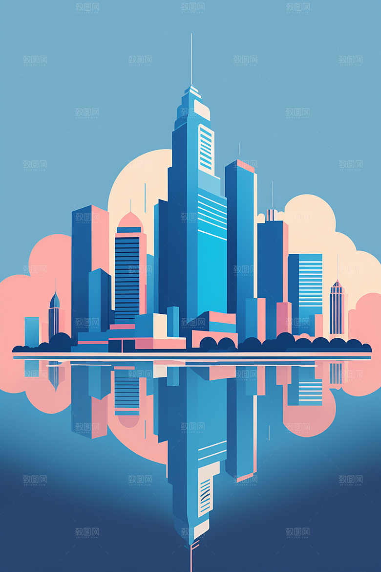 城市地标楼房插画