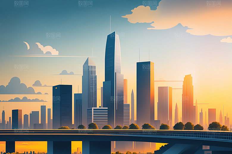 城市地标大厦插画