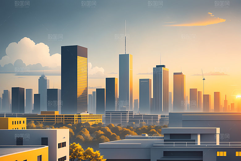 城市美式都市插画