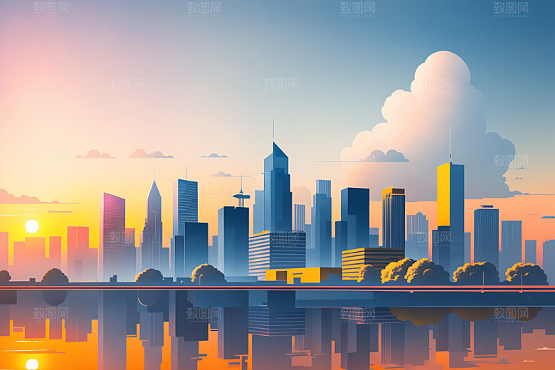 城市摩天大楼扁平风插画