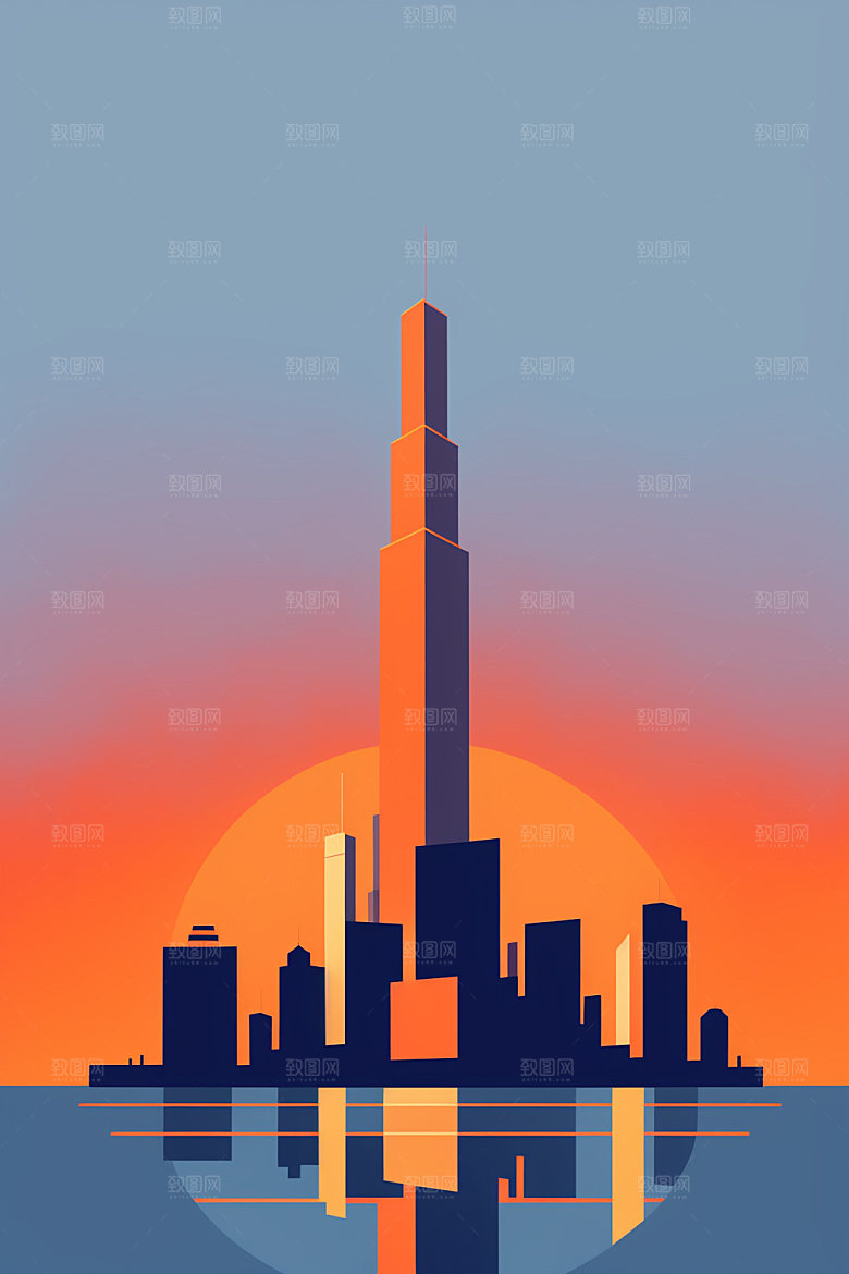 城市地标楼房插画