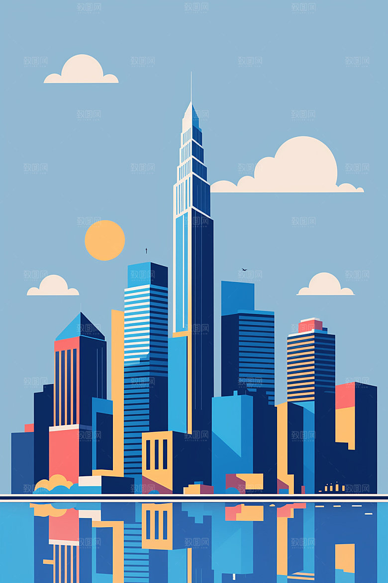 城市扁平风都市插画