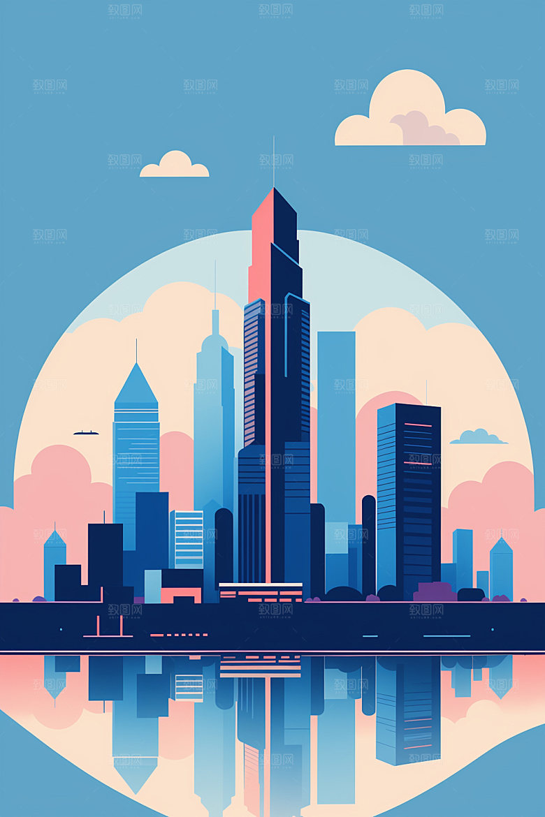 城市楼房简约插画
