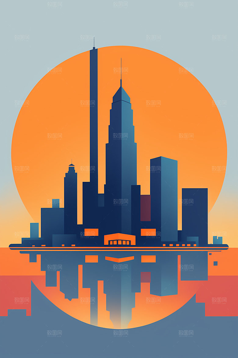 城市摩天大楼楼房插画