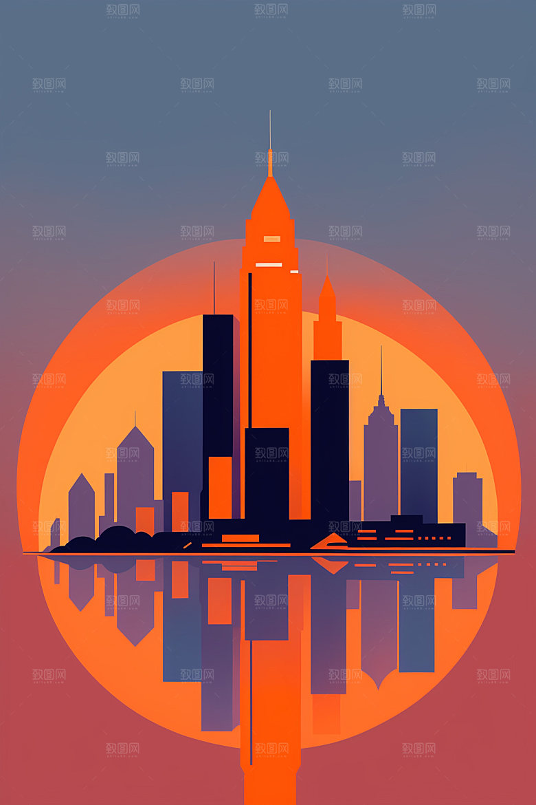 城市大厦简约插画