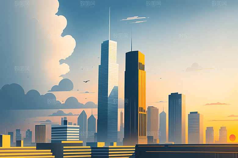 城市美式都市插画