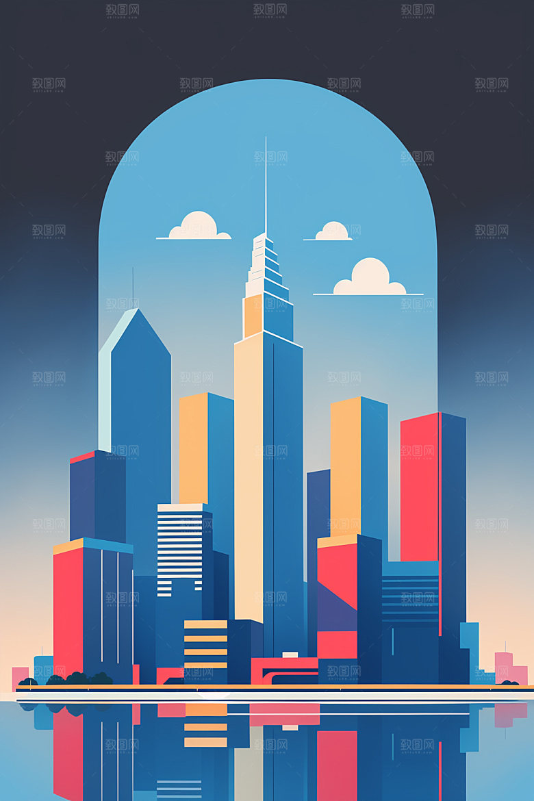 城市大厦楼房插画