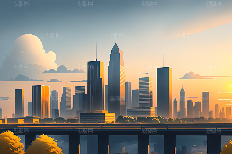 城市楼房简约插画