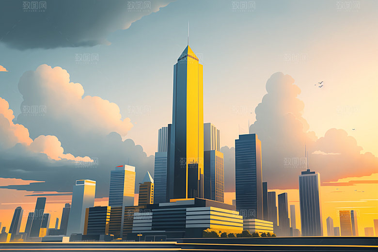 城市楼房地标插画