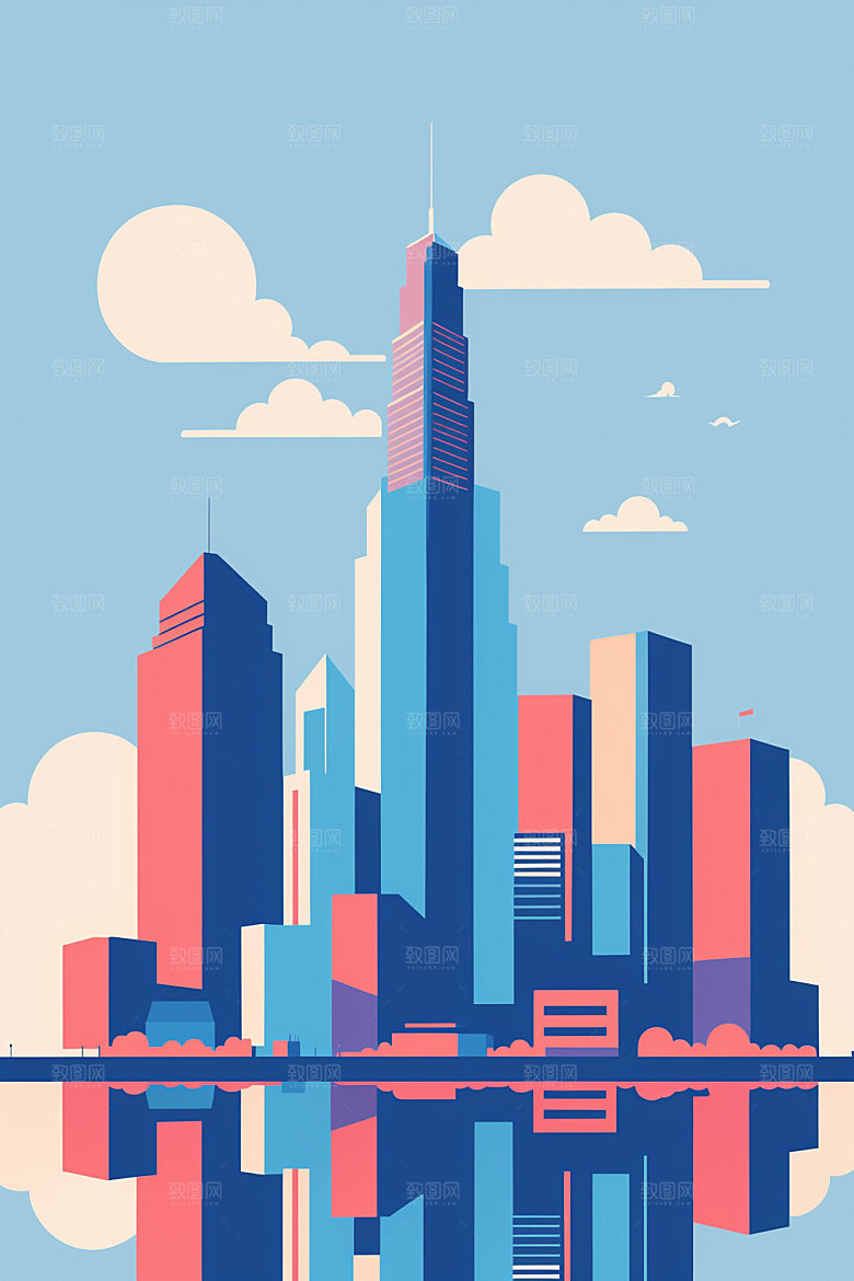 城市大厦简约插画