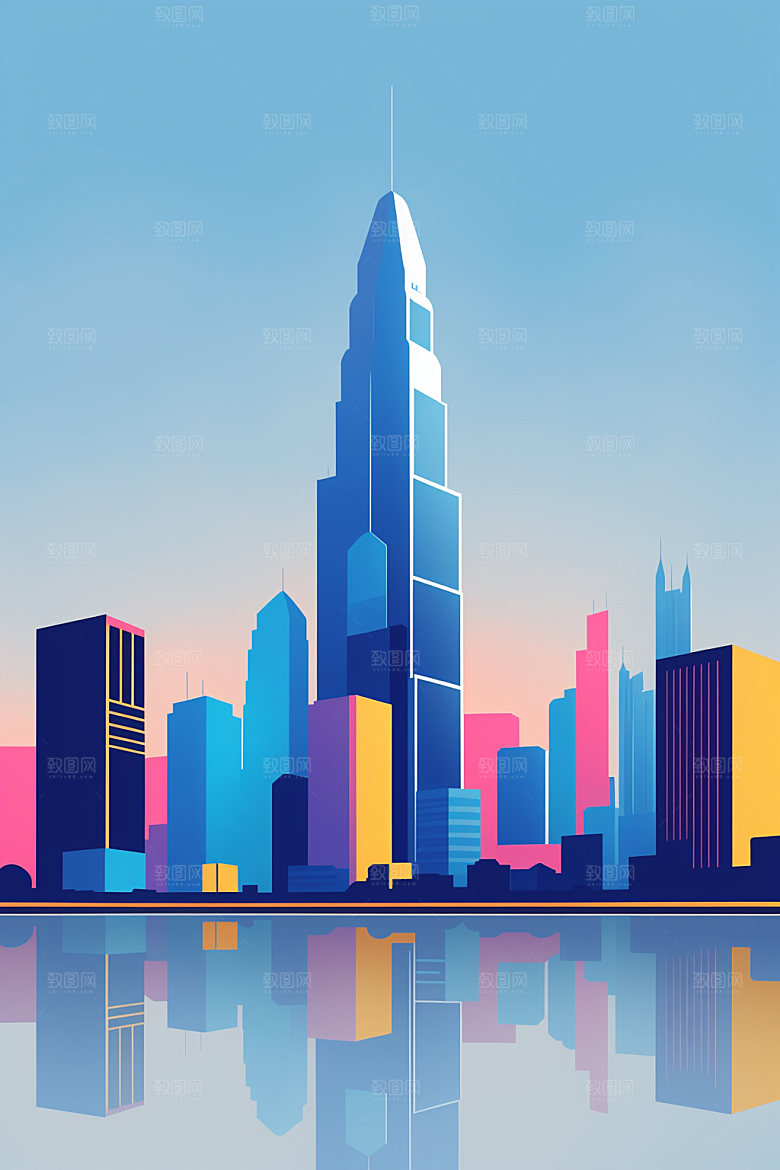 城市都市美式插画