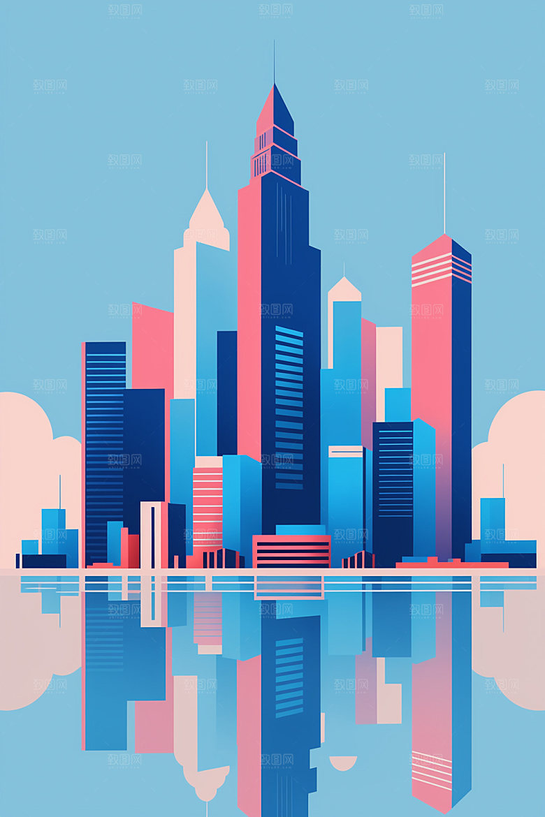 城市楼房艺术插画