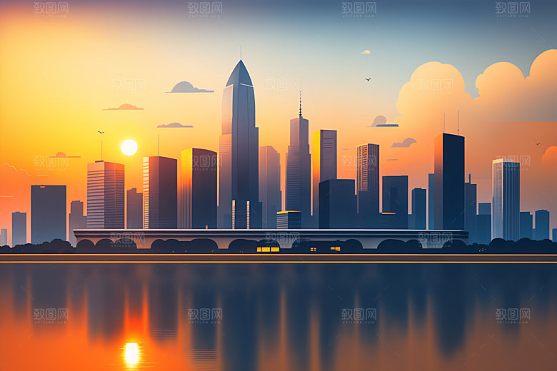 城市地标艺术插画