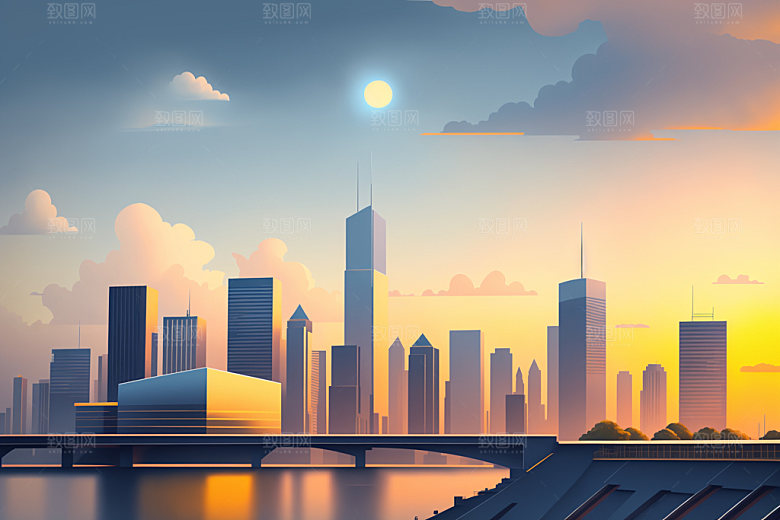 城市楼房都市插画